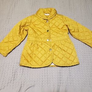 Me Jane Mini Mustard Yellow Quilted Puffer Jacket Faux Fur Lined 3T